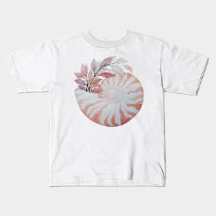 Watercolor Botanical Arrangement with Nautilus shell Kids T-Shirt